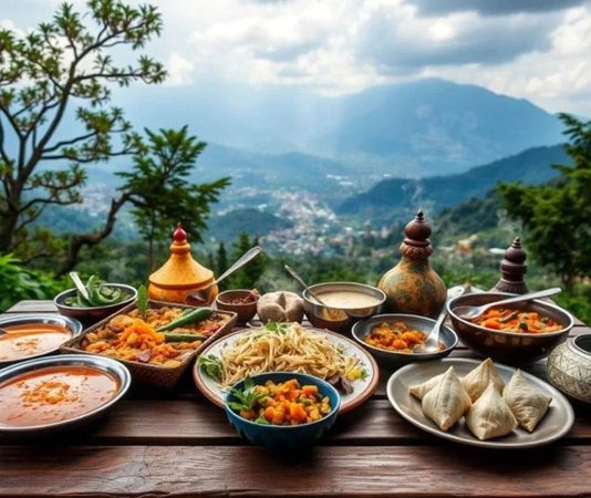 Nepal Mutfağı Nepal, Himalayaların eteklerinde yer alan ve zengin kültürel çeşitliliğe sahip bir ülkedir. Bu konum, Nepal mutfağının hem Asya hem de Tibet etkilerini bir araya getirmesine olanak tanımıştır. Pirinç ve baklagillerin temel besin maddesi olduğu bu mutfakta, baharatların ustaca kullanımı yemeklerin karakterini belirler. Nepal yemekleri, hem lezzet hem de görsellik açısından öne çıkarak kültürel bir deneyim sunar. Konulu bir haber görseli.